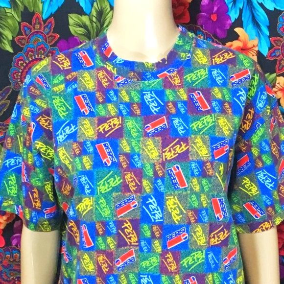 Pepsi Other - Vintage 80’s/90’s All Over Print Pepsi Promo Top Tee Shirt Colorful Vibrant Soda